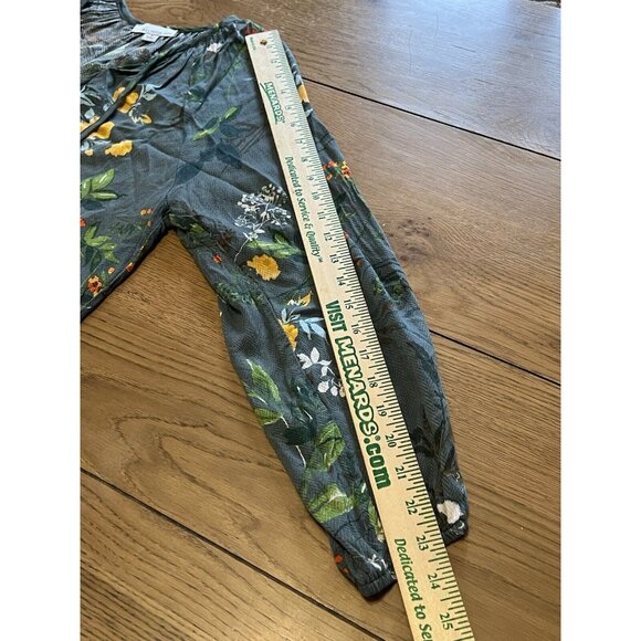 Allison Joy Top Blouse Women Small Floral Print 3/4 Sleeve Green Lightweight - Picture 9 of 12